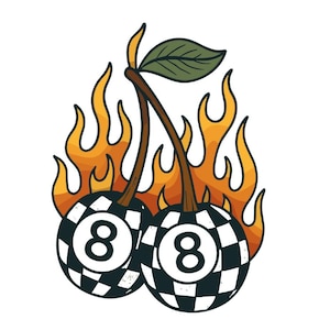 Chequered Cherry Fire 8-Ball PNG - Retro Tattoo Clipart (Digitaler Download 300dpi)