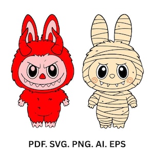 Horror Labubu PNG Bundle | Cute Spooky Character Stickers | Halloween PNG SVG | Chibi Style, Digital Download, Kawaii Creepy Clipart