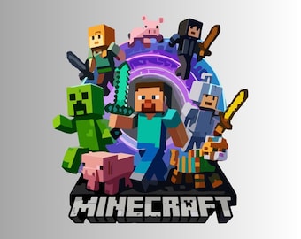 Minecraft-filmgroep, png-bestand | Ontwerp verjaardagsshirt Pixel Gamer Squad | PNG-tekenfilmfiguur voor feestsublimatie | 300 dpi bestand