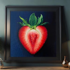 Strawberry oil Painting, Realistic Strawberry oil painting, Original handmade oil painting, Fruit Art, Fruit Painting, Kitchen Art