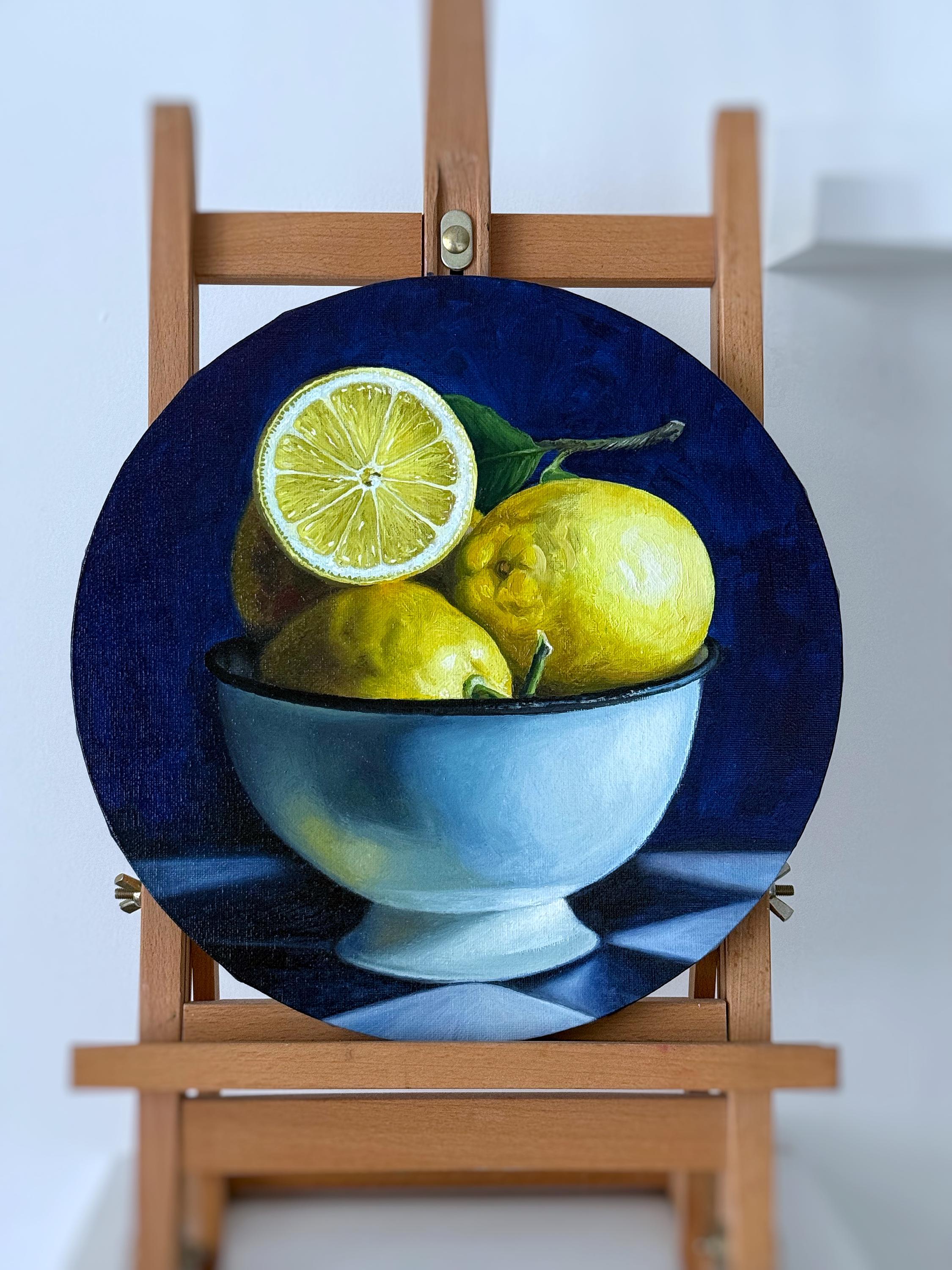 レモンの静物画 オリジナル油絵、円形キャンバスアート - Etsy 日本