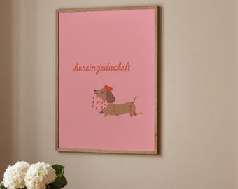 Affiche Teckel - Décoration murale Teckel mignon, style girly et doux, illustration d'un chien affectueux et joueur