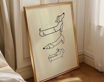 Affiche Teckel - Art mural humoristique, illustration minimaliste, imprimé chien mignon, téléchargement numérique pour impression à domicile