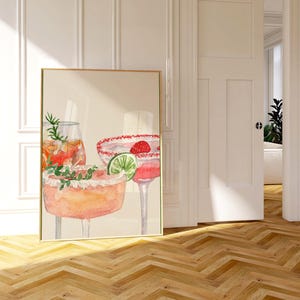 Aquarell Cocktail Poster zum Selbstdrucken als digitaler Download mit 3 Drinks, Sommer Bar Wall Deko, Summerprints, Girly Poster, Rose