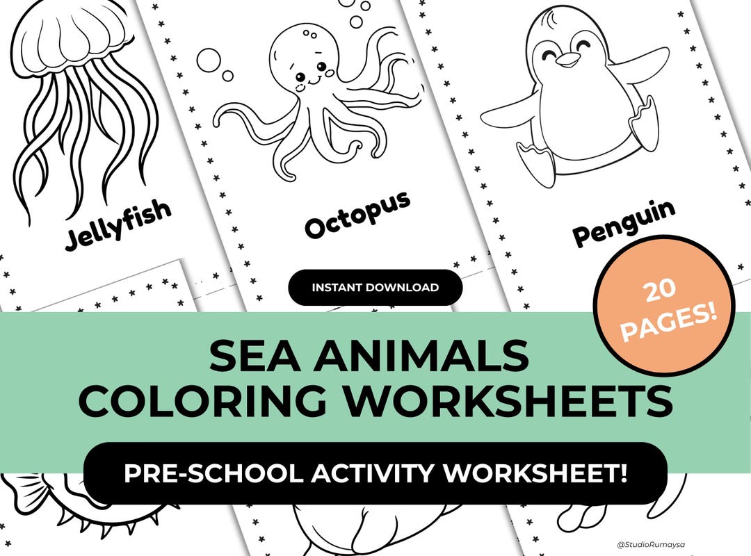 Sea Animals Coloring Pages for Kids | 20-page Ocean Animal Printable ...