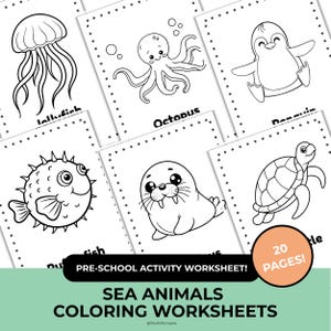 Sea Animals Coloring Pages for Kids | 20-Page Ocean Animal Printable Worksheet PDF | Educational Activity for Toddlers & Preschoolers