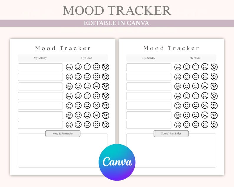 Mood Tracker Printable – One-page Mental Health Journal PDF, Minimalist ...