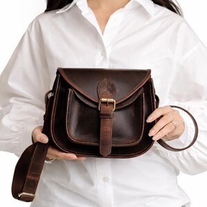 Buff Leather Crossbody Bag, Elegant Travel Purse with Adjustable Strap