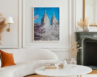 Central Park Spring Photography Print | Cherry Blossoms & The San Remo Towers | NYC Nature Wall Art