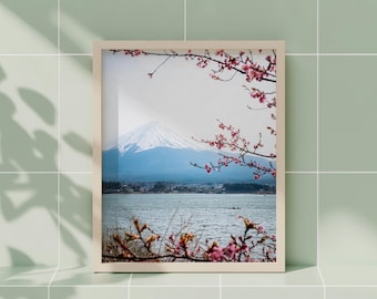 Impression de fleurs de cerisier du mont Fuji : paysage japonais du lac Kawaguchi