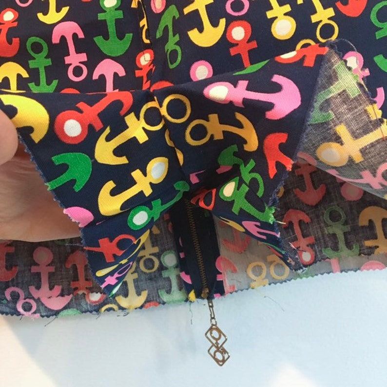 SZ S Vintage 60s 70s Groovy Anchor Print Skort Skirt w Male Female Sign Zipper Pull