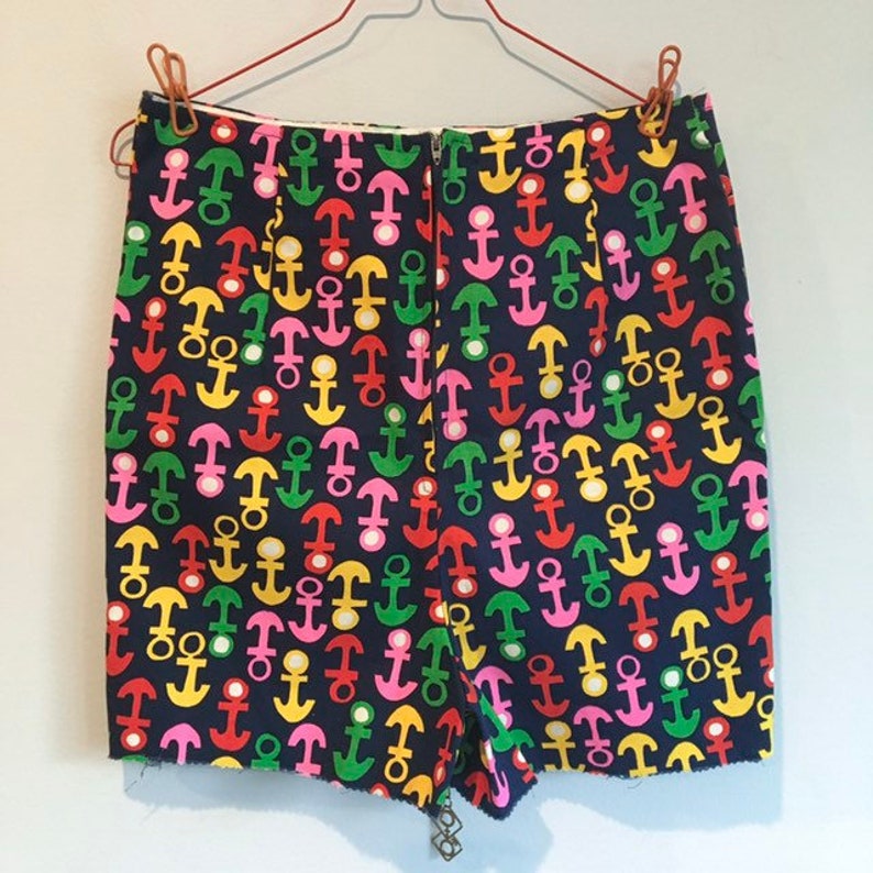 SZ S Vintage 60s 70s Groovy Anchor Print Skort Skirt w Male Female Sign Zipper Pull