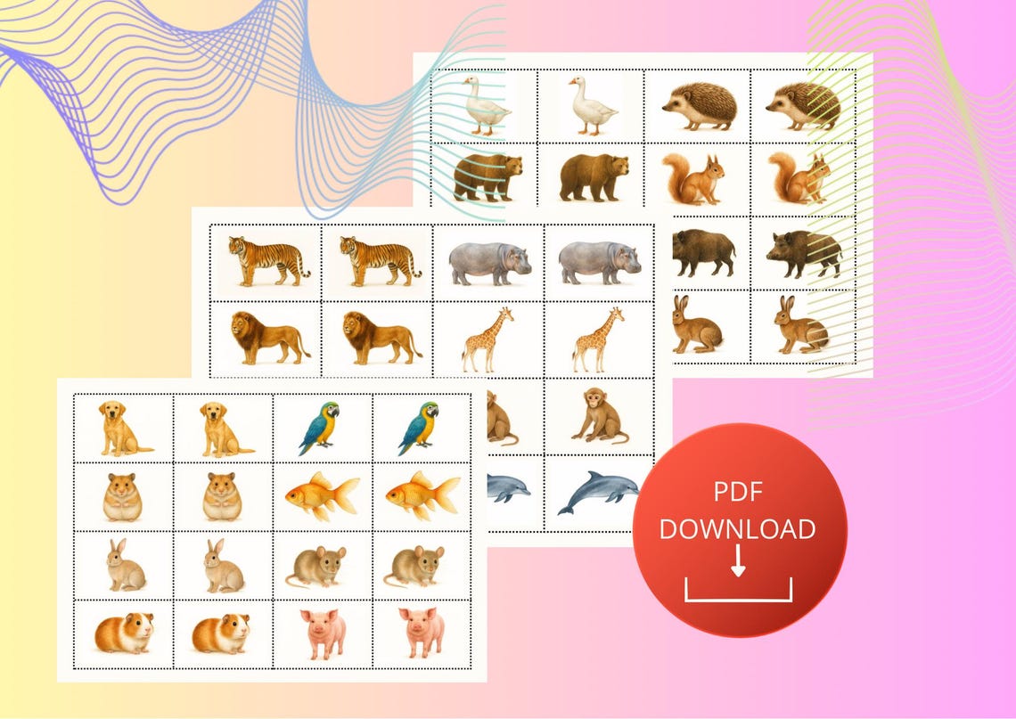 Printable Memory Game for Kids – 96 Animal Cards (A4) | Instant PDF ...