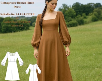 Patrón de costura para vestido de escote cuadrado estilo Cottagecore (patrón en PDF)