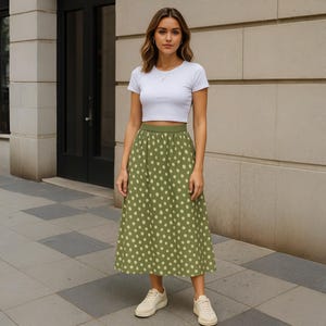Gathered Midi Skirt Sewing Pattern – High Waist A-Line Skirt PDF – Easy Beginner Sewing Pattern