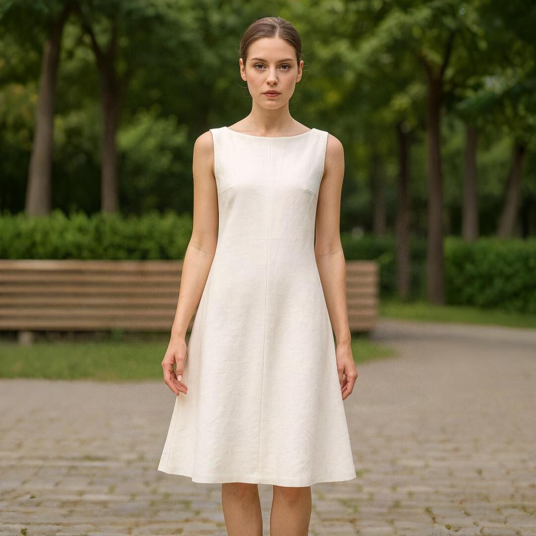 A-line Linen Dress Sewing Pattern: Beginner Friendly PDF With Bust