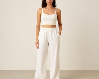 Linen Wide-Leg Pants & Crop Top Sewing Pattern Set | Summer Outfit | PDF Digital Pattern | Woven Fabric | XS-4XL