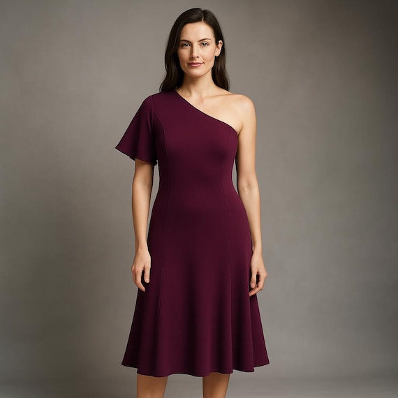 asymmetrical knit dress Asymmetrical combined-knit dress - Women