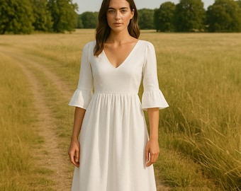 White Linen Midi Dress: Cottagecore Summer Outfit
