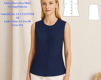 Sleeveless Button-Down Blouse Sewing Pattern | Beginner Friendly Women’s Top PDF