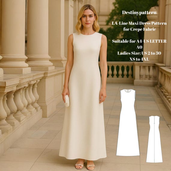 A-line Maxi Dress Sewing Pattern: Sleeveless Design (PDF Digital Download)  - Etsy
