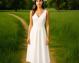 Sleeveless Midi Dress Sewing Pattern: Wide V-Neck A-Line (PDF Pattern)