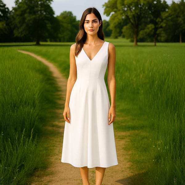 Ärmelloses Midikleid Schnittmuster: Weiter V-Ausschnitt in A-Linie (PDF Pattern)