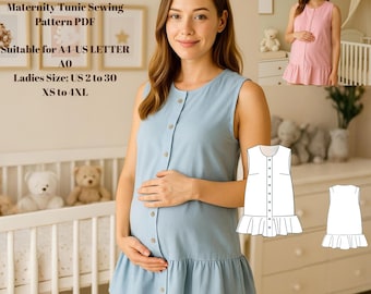 Maternity Tunic Sewing Pattern PDF | Sleeveless Flounce Hem Pregnancy Blouse | Digital Download | Beginner Friendly