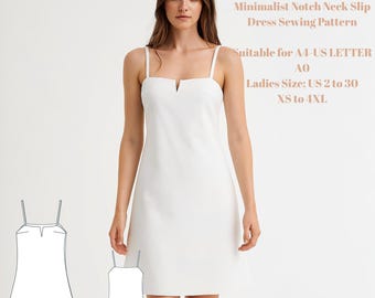 Minimalist Notch Neck Slip Dress Sewing Pattern | All Fabric Types | PDF Mini Dress Pattern | Beginner-Friendly