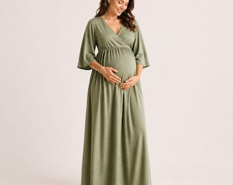 Patrón de costura en PDF para vestido de maternidad / Vestido largo de corte imperio / Patrón de vestido cruzado con escote en V / Tallas estadounidenses 0-30 incluidas / Copistería en formato A4/A0