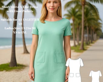 Digital Sewing Pattern for Women&#39;s Dress | Short Sleeve A-Line Dress with Front Pockets – PDF Pattern for Beginners & Intermediate Sewers