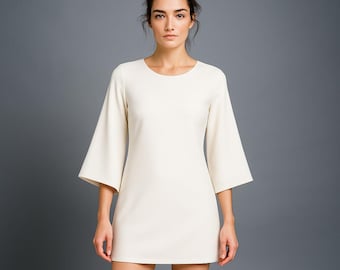 Women’s Mini Dress Sewing Pattern – Bell Sleeve Dress – Easy Beginner Friendly PDF Download