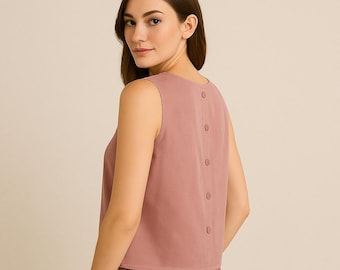 Patrón de costura para blusa sin mangas con botones en la espalda / Top para mujer en PDF, tallas XS–4XL