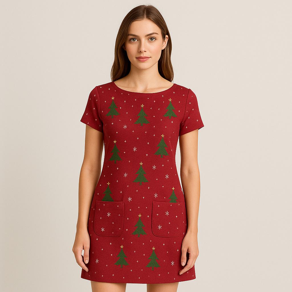 white christmas dresses Christmas Gingham Fur Strap A-Line Midi Dress – Modsele main image 0