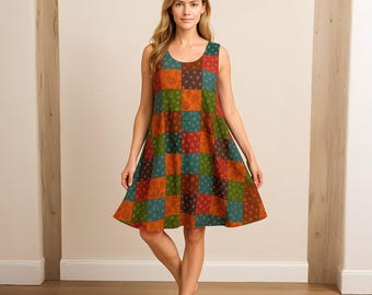 Patrón de costura para vestido bohemio sin mangas: círculo de 3/4, tallas 2-30 (PDF formato A4/A0)