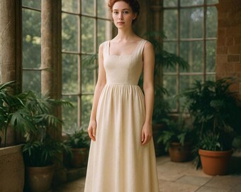 Victorian Maxi Dress Sewing Pattern: Square Neck, Fitted Bodice (PDF)