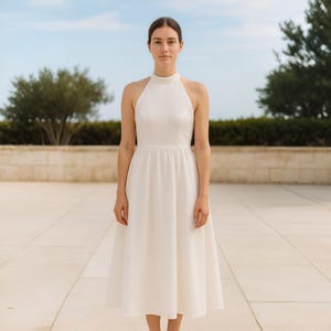 White Halter Neck Maxi Dress Sewing Pattern – High Waist Ankle Length PDF, Bust Darts, Sleeveless Formal Gown, DIY Evening Dress PDF Pattern