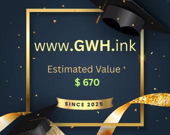 Könnte beinhalten: Dunkelblauer Hintergrund mit goldenem Konfetti und Bändern. Der Text "www.GWH.ink" ist in Gold dargestellt, zusammen mit "Estimated Value $670" und "SINCE 2025". Zwei schwarze Abschlusskappen sind ebenfalls zu sehen.