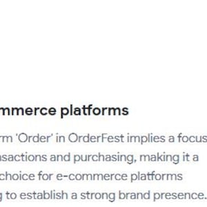 May include: A white graphic with the text "Potential End Users For OrderFest.com". The graphic lists three potential end users: event planning companies, e-commerce platforms, and tech startups. Each is described in a short paragraph.