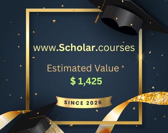 Nombre de dominio Scholar.courses, marca de tecnología educativa, valor en GoDaddy: 1425 dólares (218 extensiones registradas).