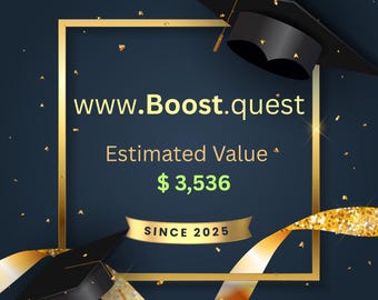 Nombre de dominio Boost.quest, una sola palabra del diccionario, tasación de 3.536 dólares (410 extensiones registradas).