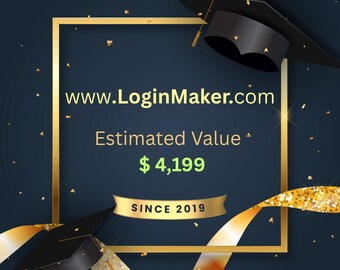Könnte beinhalten: Eine dunkelblaue Grafik mit einem goldenen quadratischen Rahmen, zwei schwarzen Doktorhüten und goldenen Bändern. Der Text lautet www.LoginMaker.com, Estimated Value $ 4,199 und SINCE 2019. Goldene Konfettipartikel sind auf dem dunkelblauen Hintergrund verteilt.