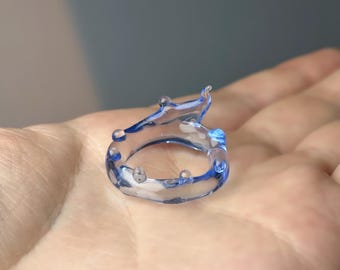 Handmade Glass Wave Ring, Ocean Inspired Blue Glass Ring, Artisan Lampwork Statement Ring, Unique Art Jewelry Gift