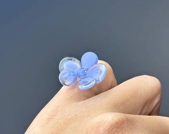 Handmade Glass Orchid Ring – Pastel Blue Flower, Lampwork Floral Jewelry Gift