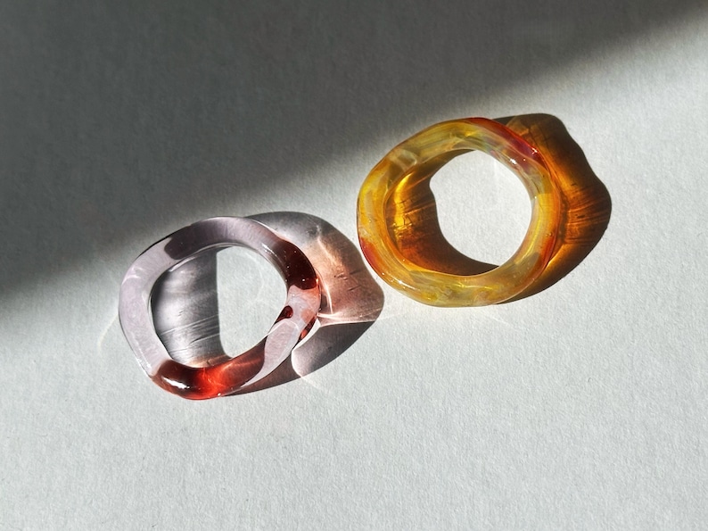 Translucent Ring Handmade Irregular Glass Ring Set – Organic Sculptural Glass Bands ...