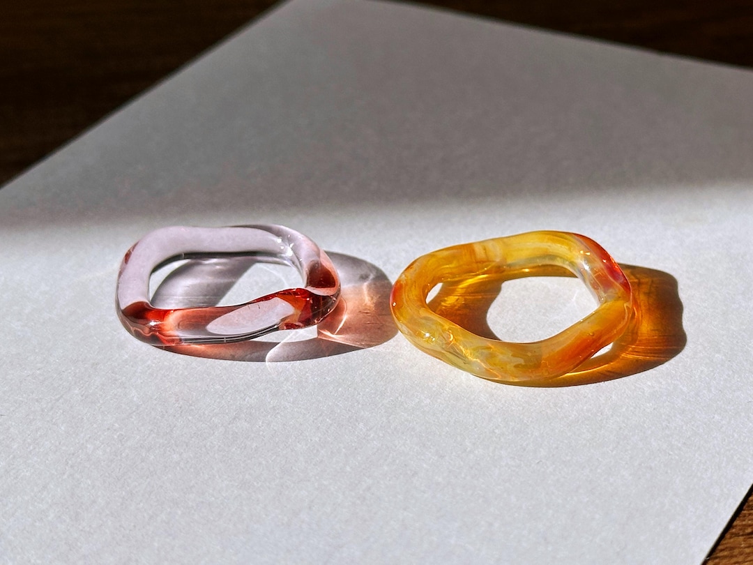 Handmade Irregular Glass Ring Set – Organic Sculptural Glass Bands ...