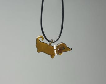 Handmade Amber Glass Dachshund Pendant – Cute Wiener Dog Necklace Jewelry