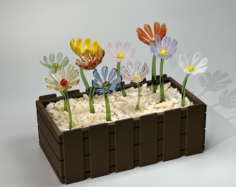 DIY Glass Daisy Flower Pot Set, Handmade Lampwork Glass Flowers, Custom Color Garden Decor, Interactive Glass Art Gift