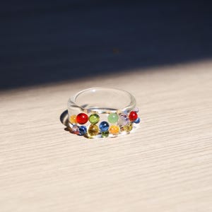 Rainbow Bubble Glass Ring, Handmade Colorful Dot Ring, Dopamine Jewelry, Confetti Glass Ring, Playful Statement Ring