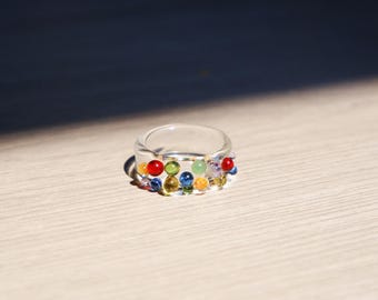 Rainbow Bubble Glass Ring, Handmade Colorful Dot Ring, Dopamine Jewelry, Confetti Glass Ring, Playful Statement Ring
